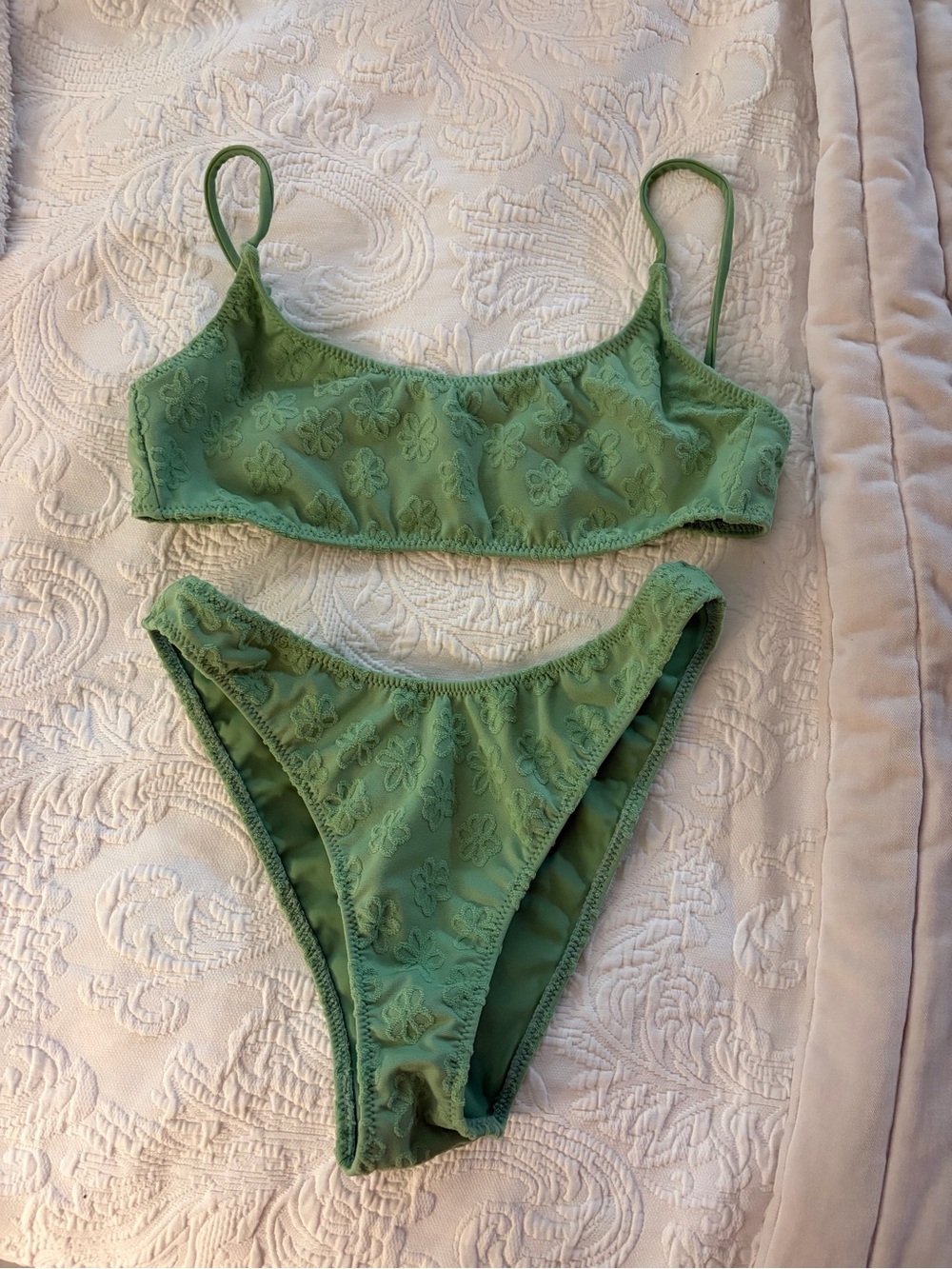PacSun Green Floral Embroidered Bikini Set